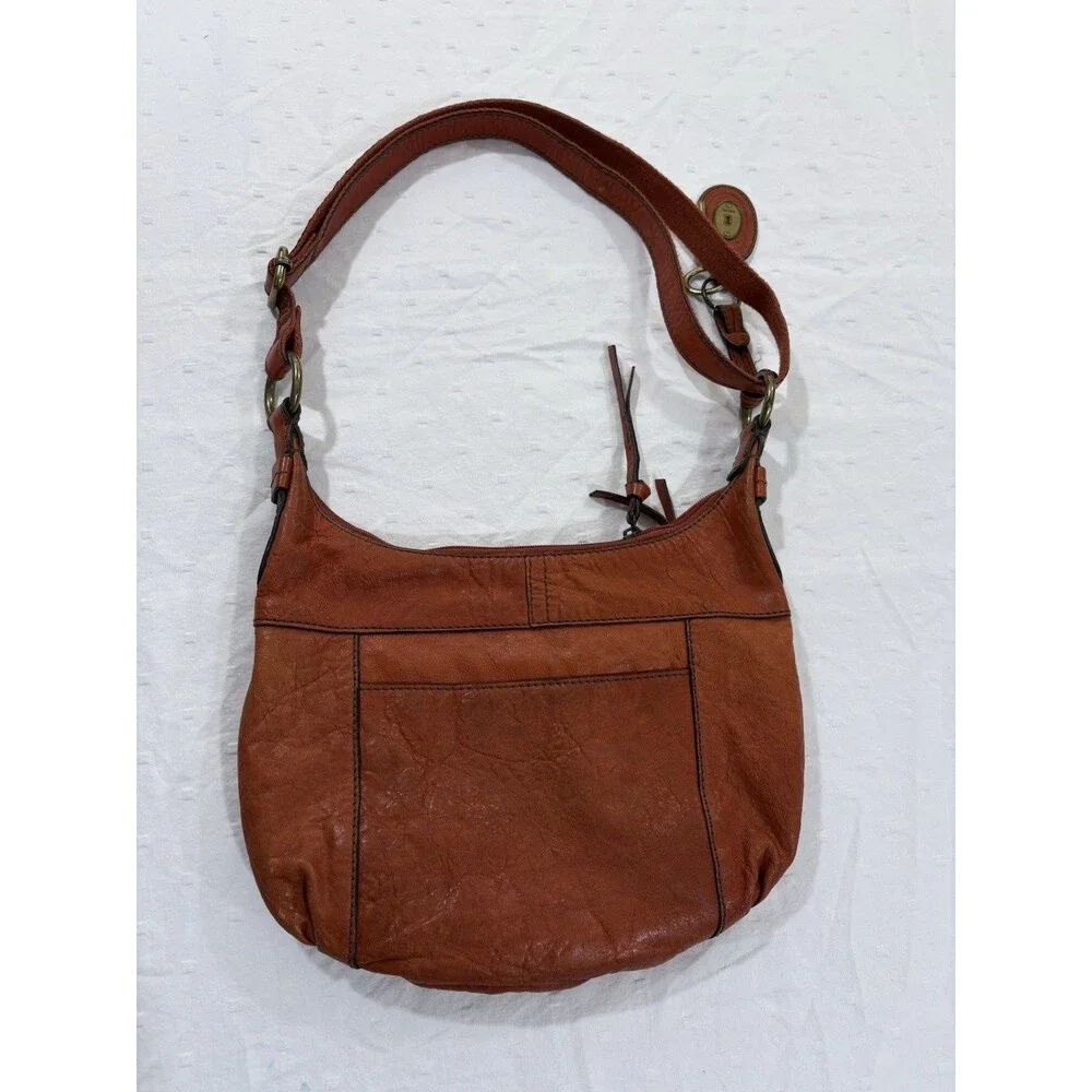 Authentic Vintage Fossil Long Live Vintage Orange Leather Hobo Bag ZB4407